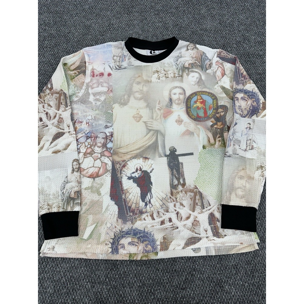 Brigade Men's Medium Jesus Long Sleeve Waffle Knit Thermal Shirt - New